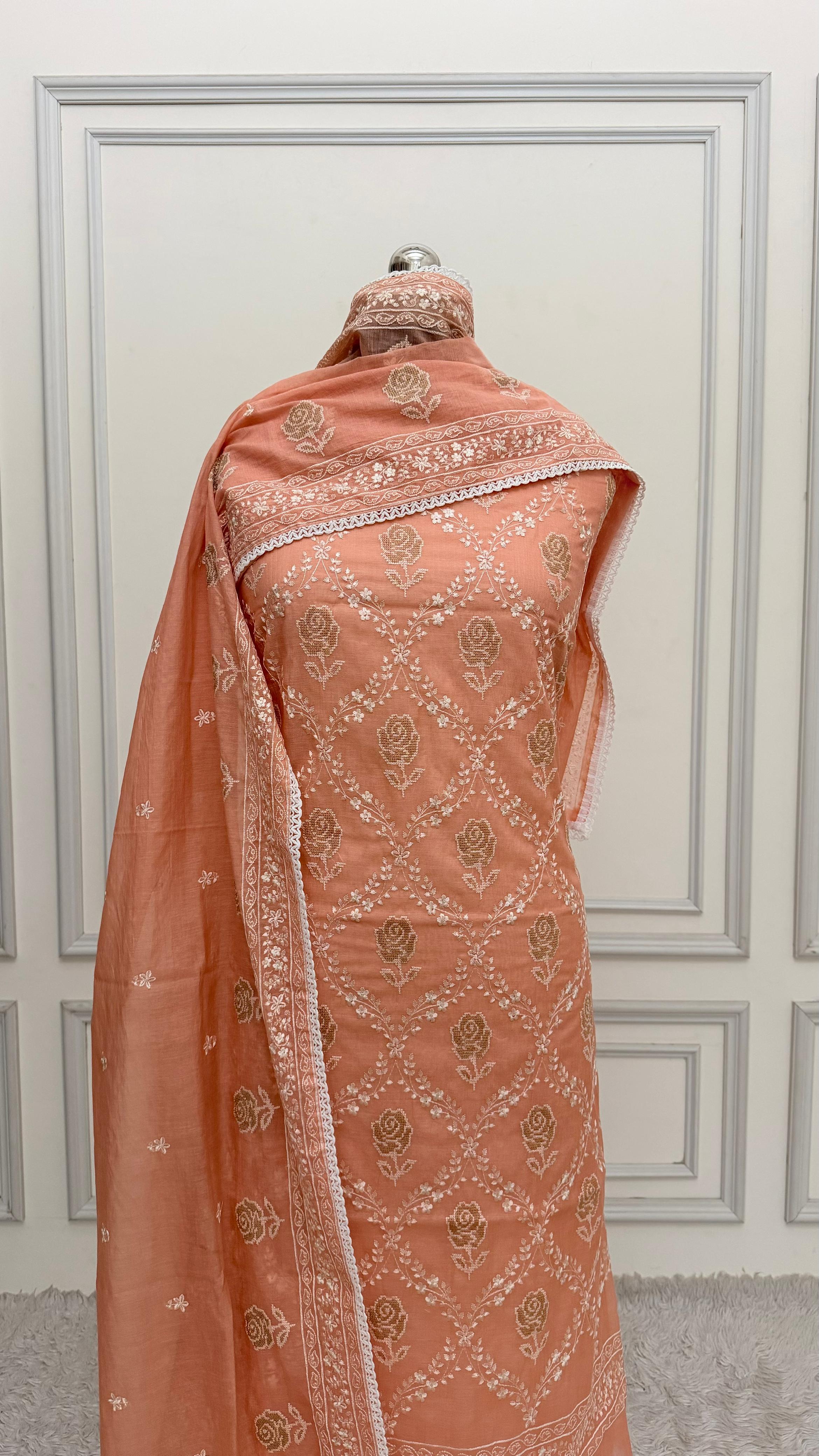 MELON COLOR COTTON MUL 3 PIECE SUIT