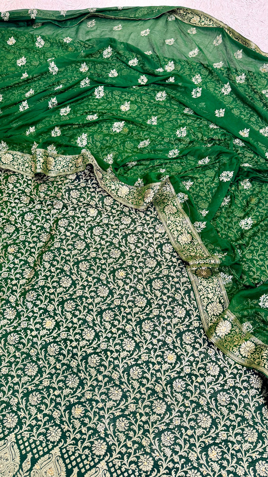 DARK GREEN BANARASI KIMKHAB SUIT