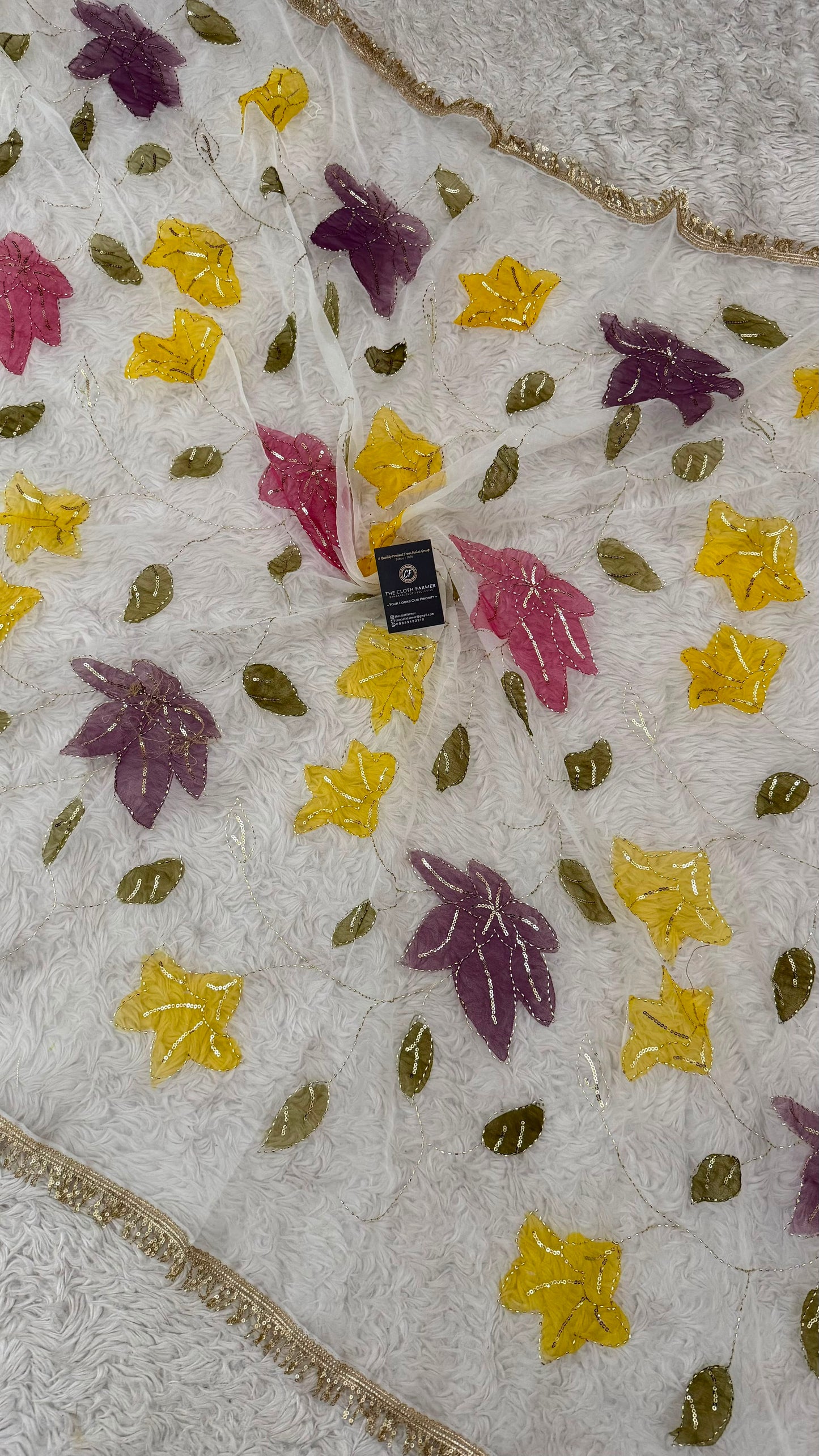 PURPLE MAROON YELLOW FLORAL PAINTED DUPATTA
