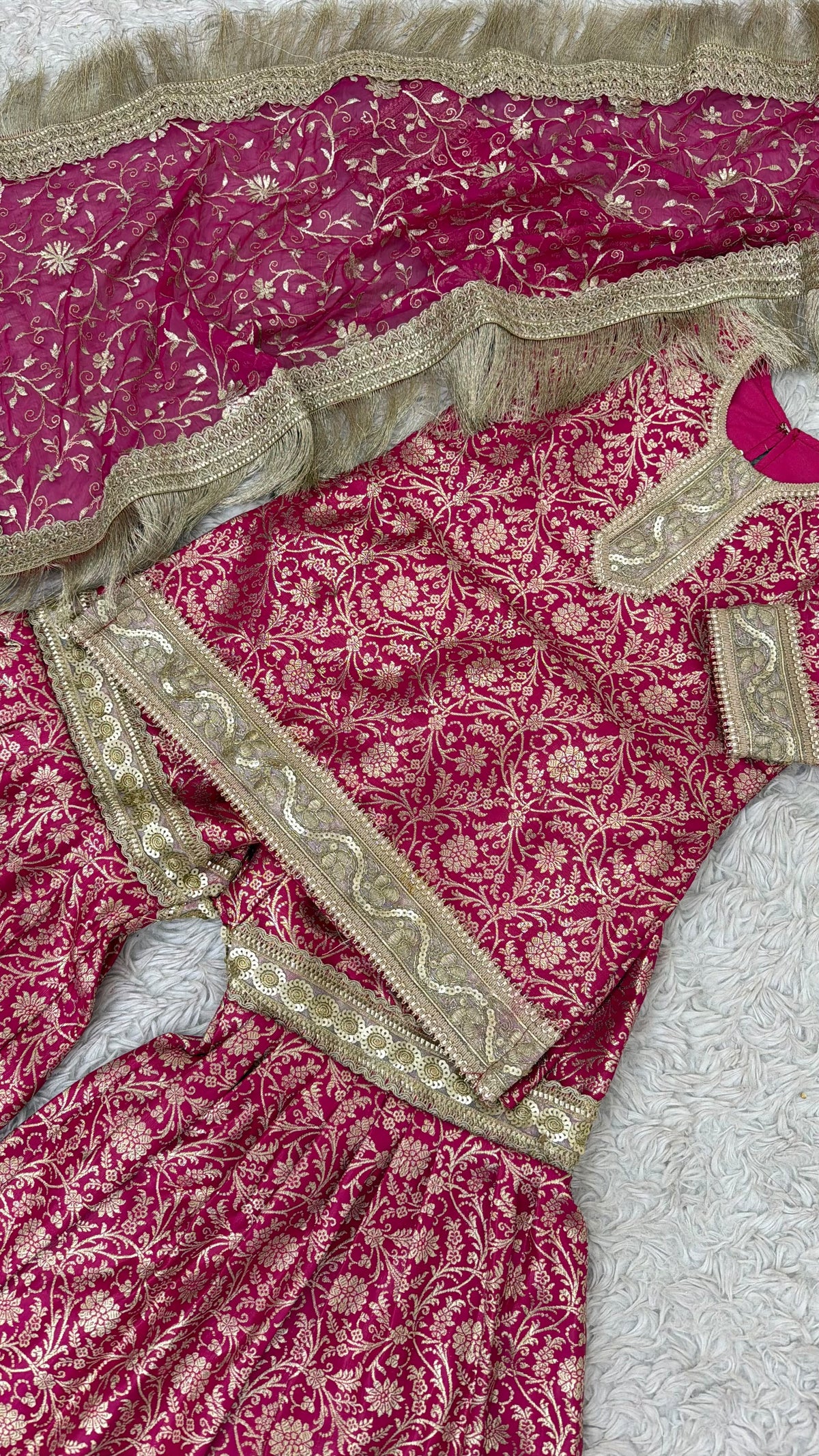 RANI PINK BANARASI TOP GHARARA