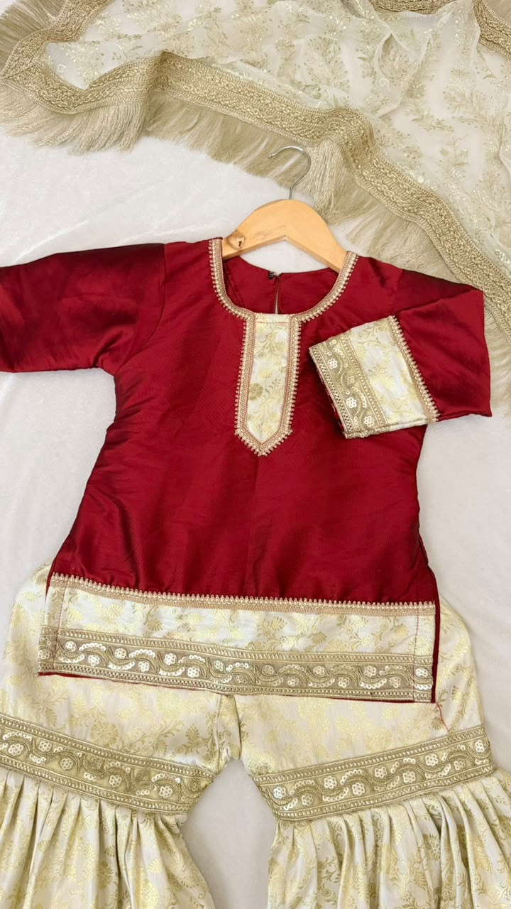maroon kimkhab gharara for little princess