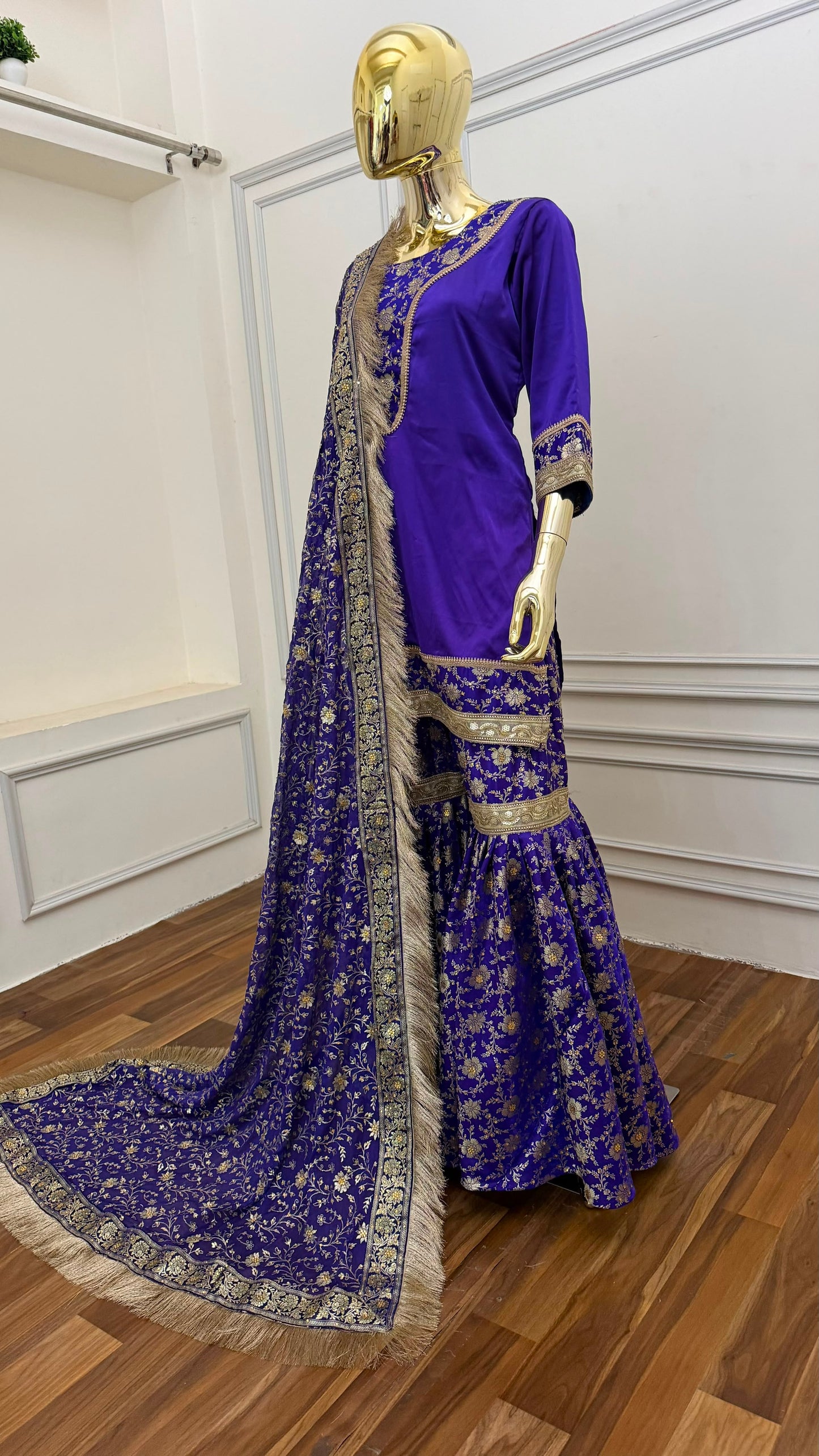 INDIGO BLUE KIMKHAB GHARARA