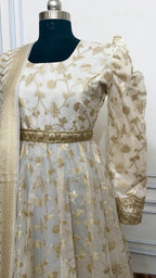 Off white soft cotton silk ANARKALI SUIT