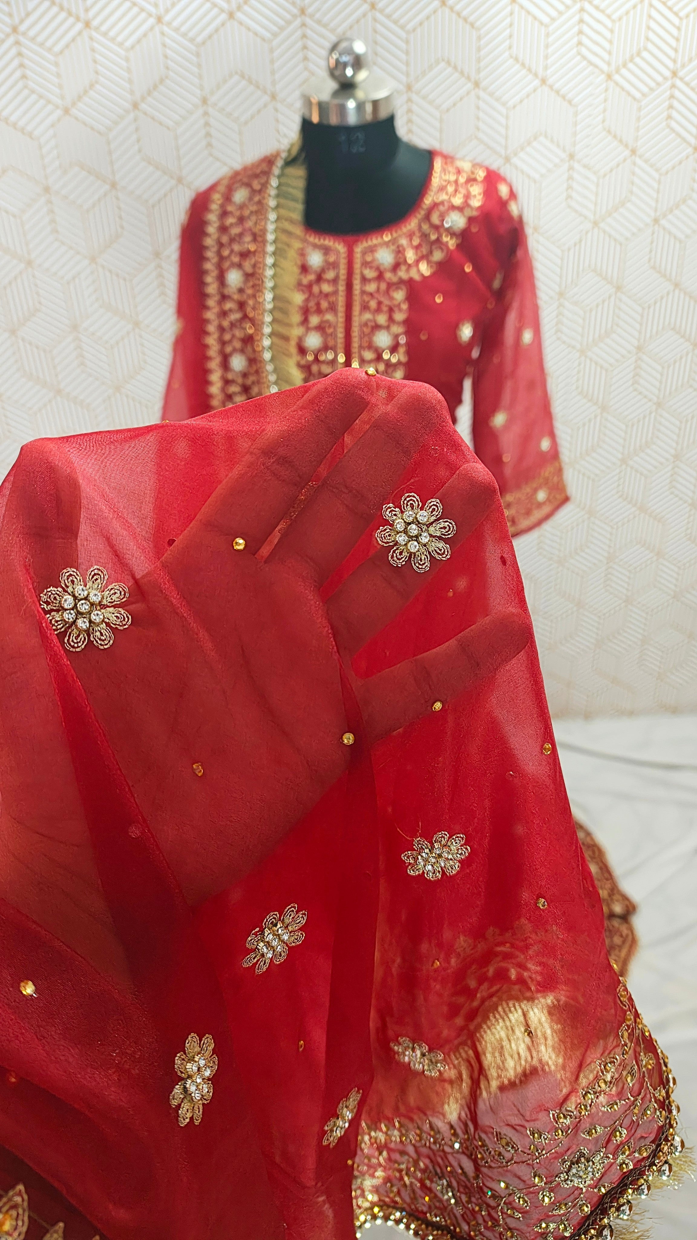 Bridal Maroon booti Pattern Embroidered Gharara