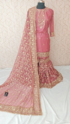 Onion shade Jaal Pattern Embroidered Gharara