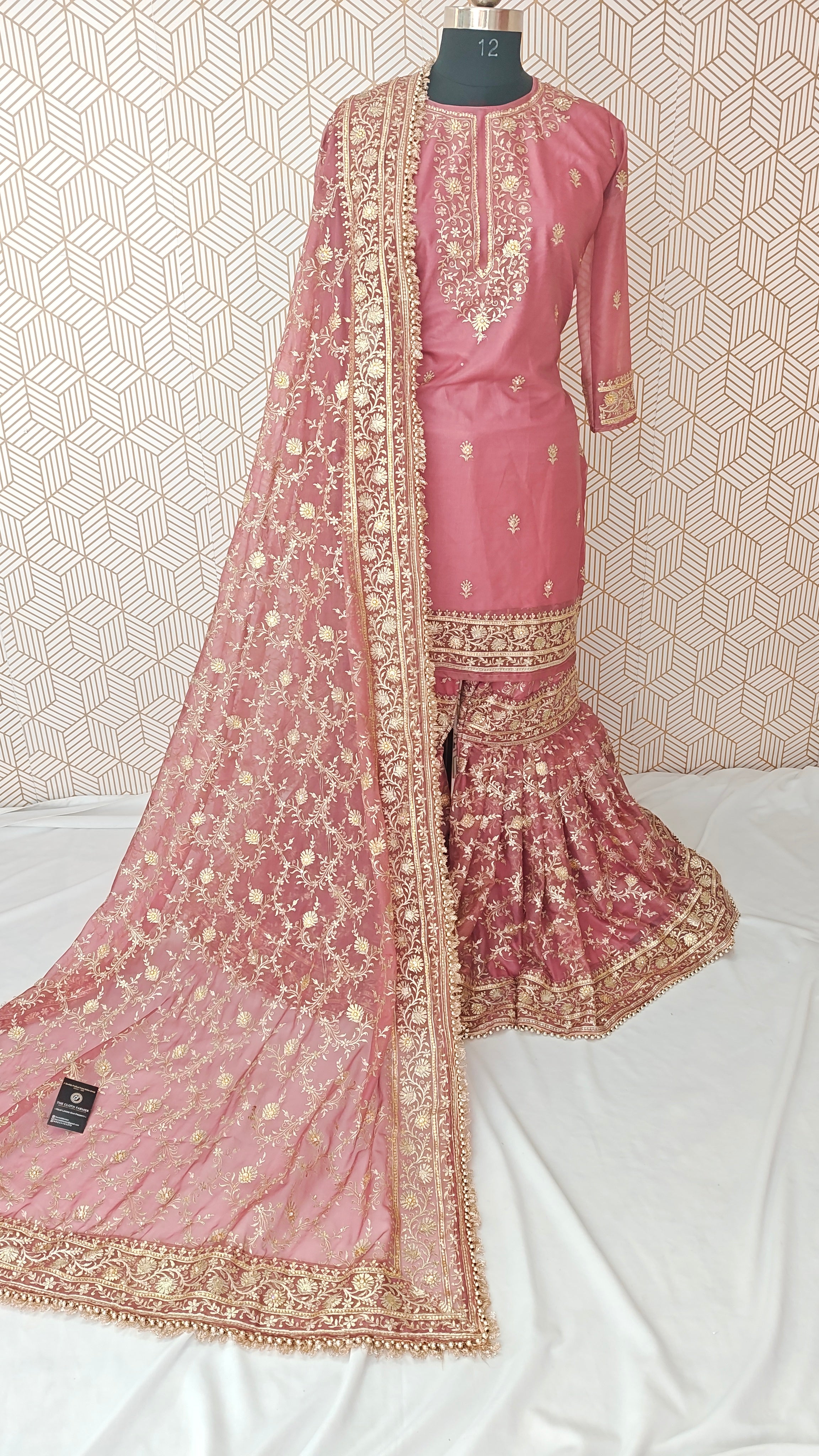Onion shade Jaal Pattern Embroidered Gharara