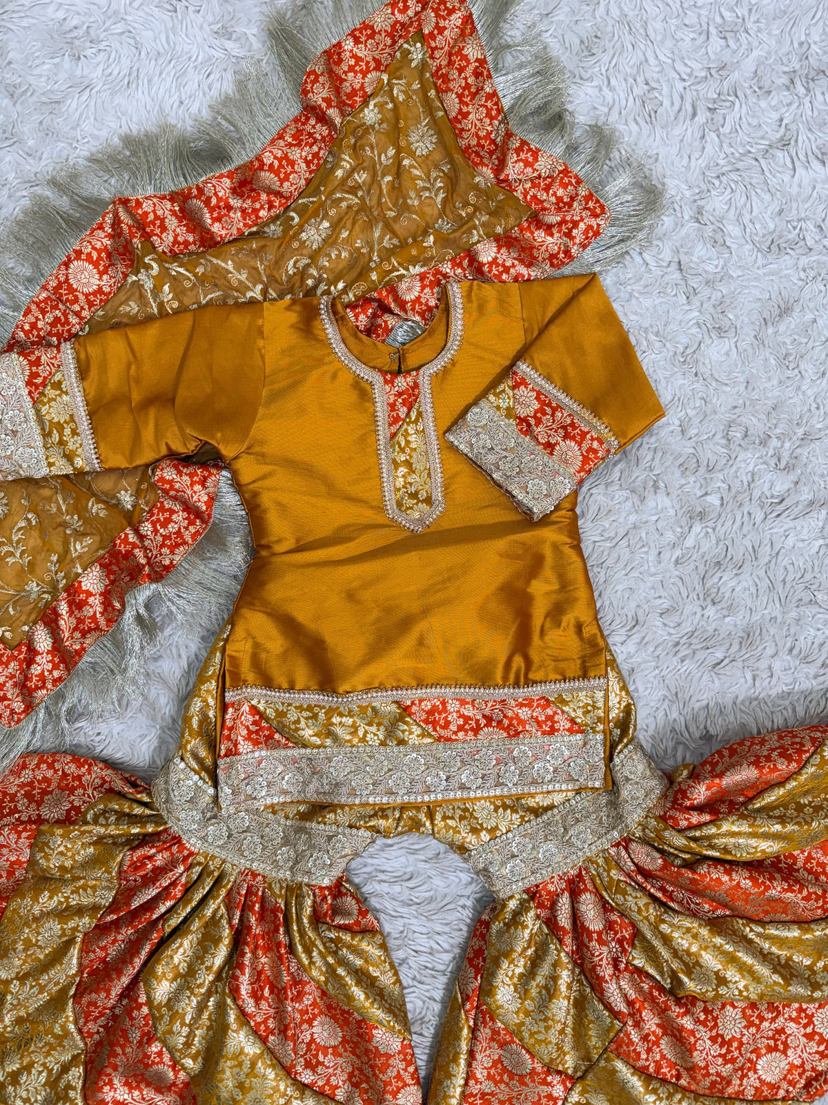 COAMIC ORANGE CONTRAST MOTHER DAUGHTER COMBO GHARARA