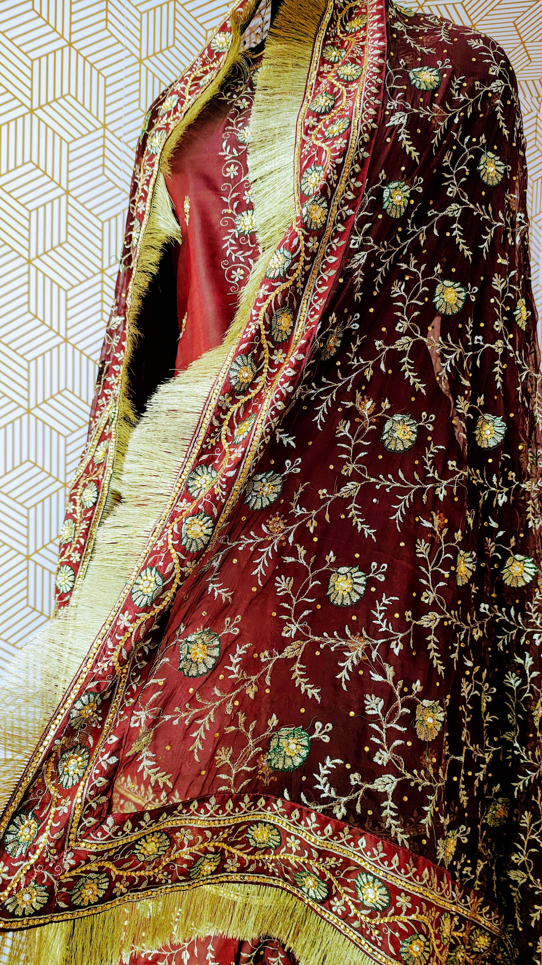 Blood maroon Embroidered Gharara with Viscose silk base
