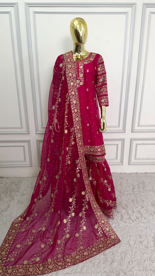 RANI PINK DIAGONAL PATTERN GHARARA