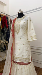 OFF-WHITE MAROON MEENA MOTIF ORGANZA GHARARA