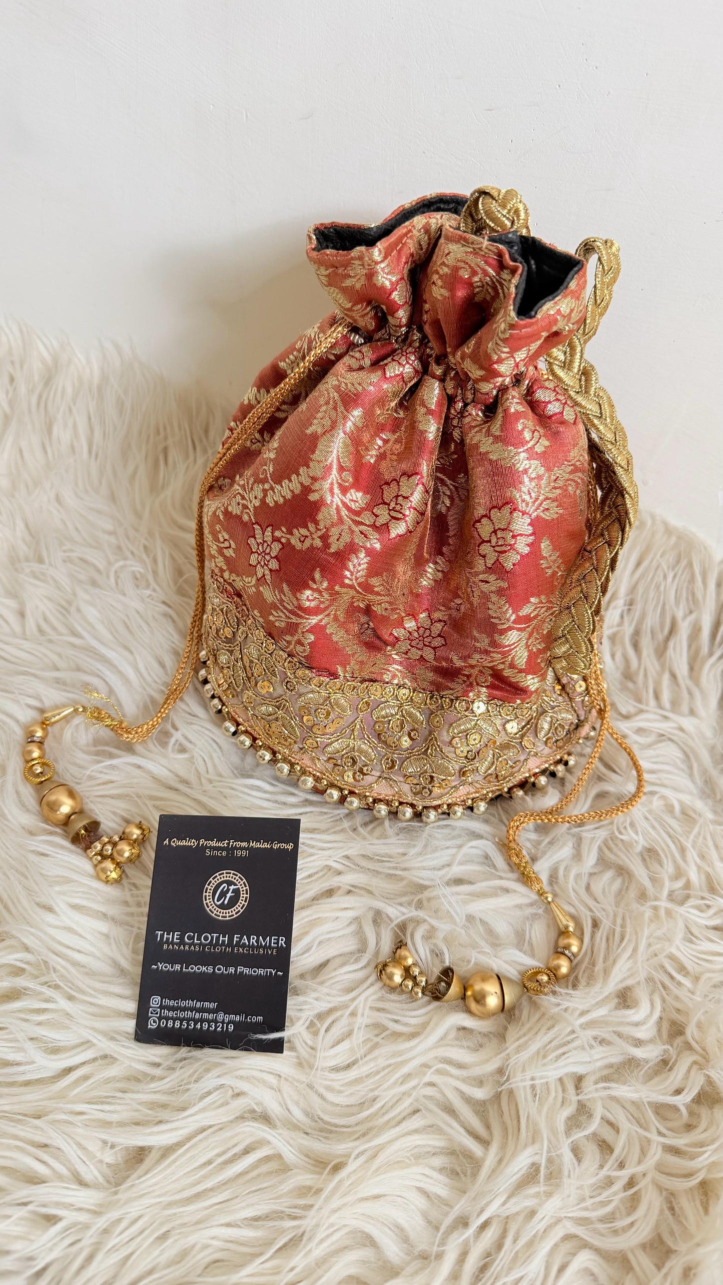 PEACH COLOR BANARASI KIMKHAB POTLI