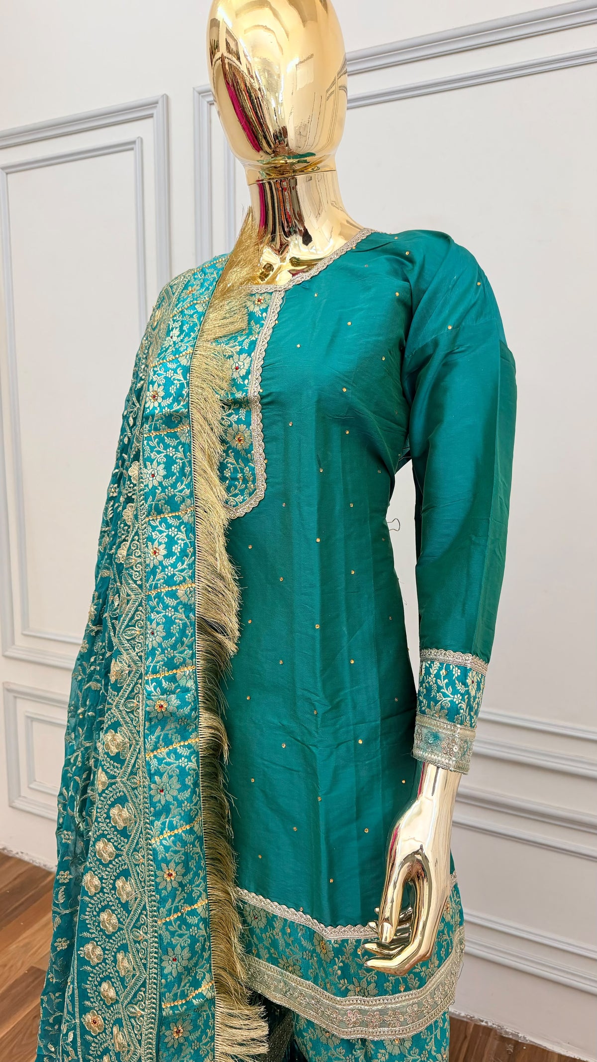 RAMA GREEN PLAN TOP KIMKHAB GHARARA