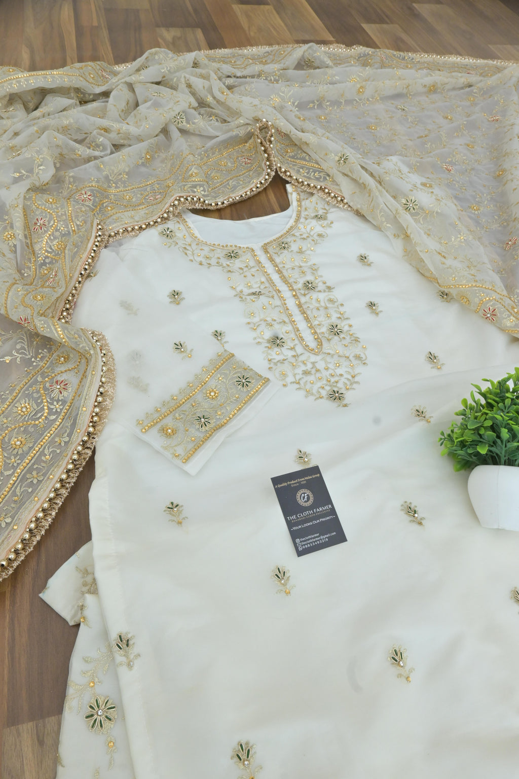 Off white handwork meenakari embroiderded gharara