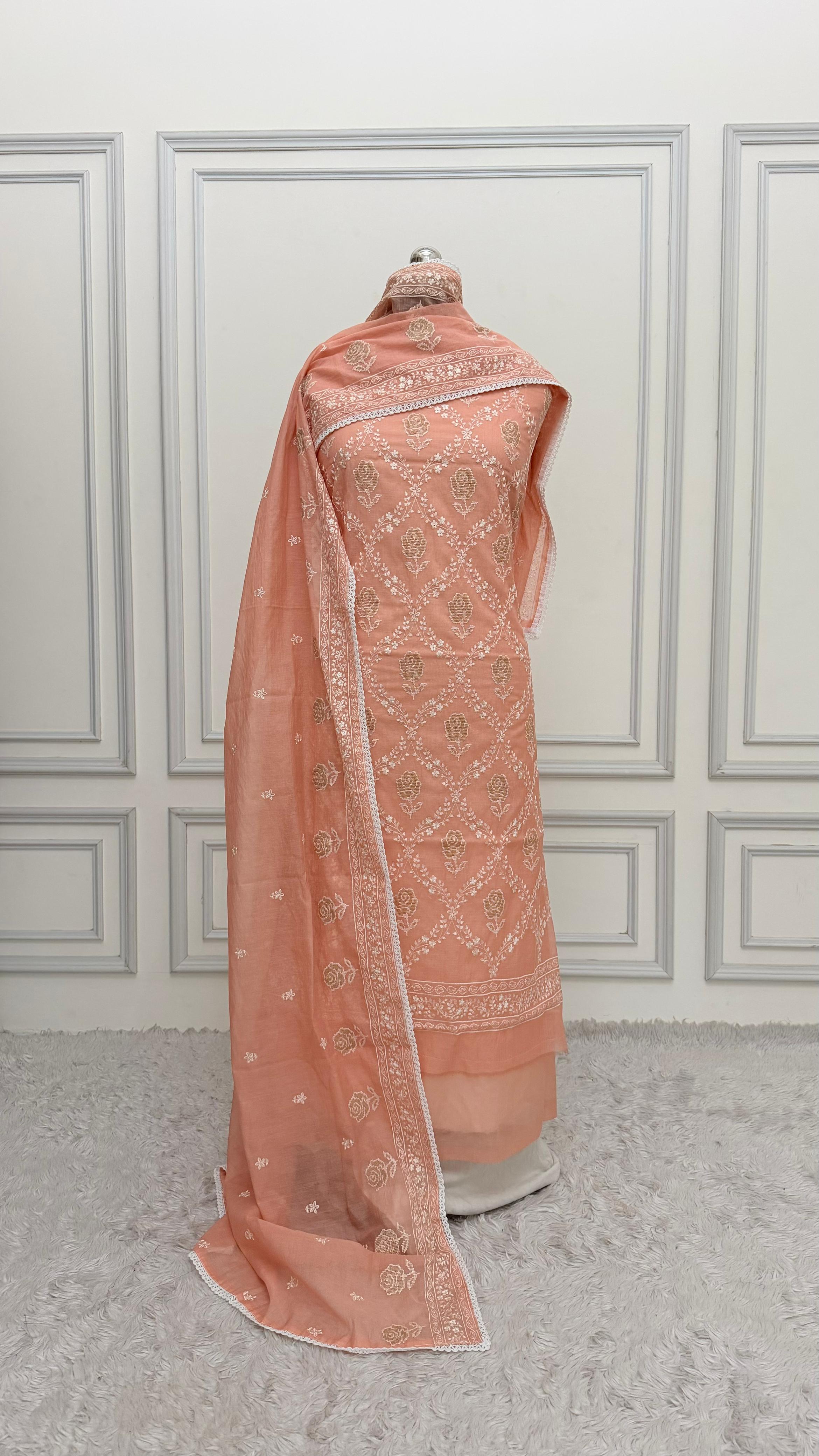MELON COLOR COTTON MUL 3 PIECE SUIT