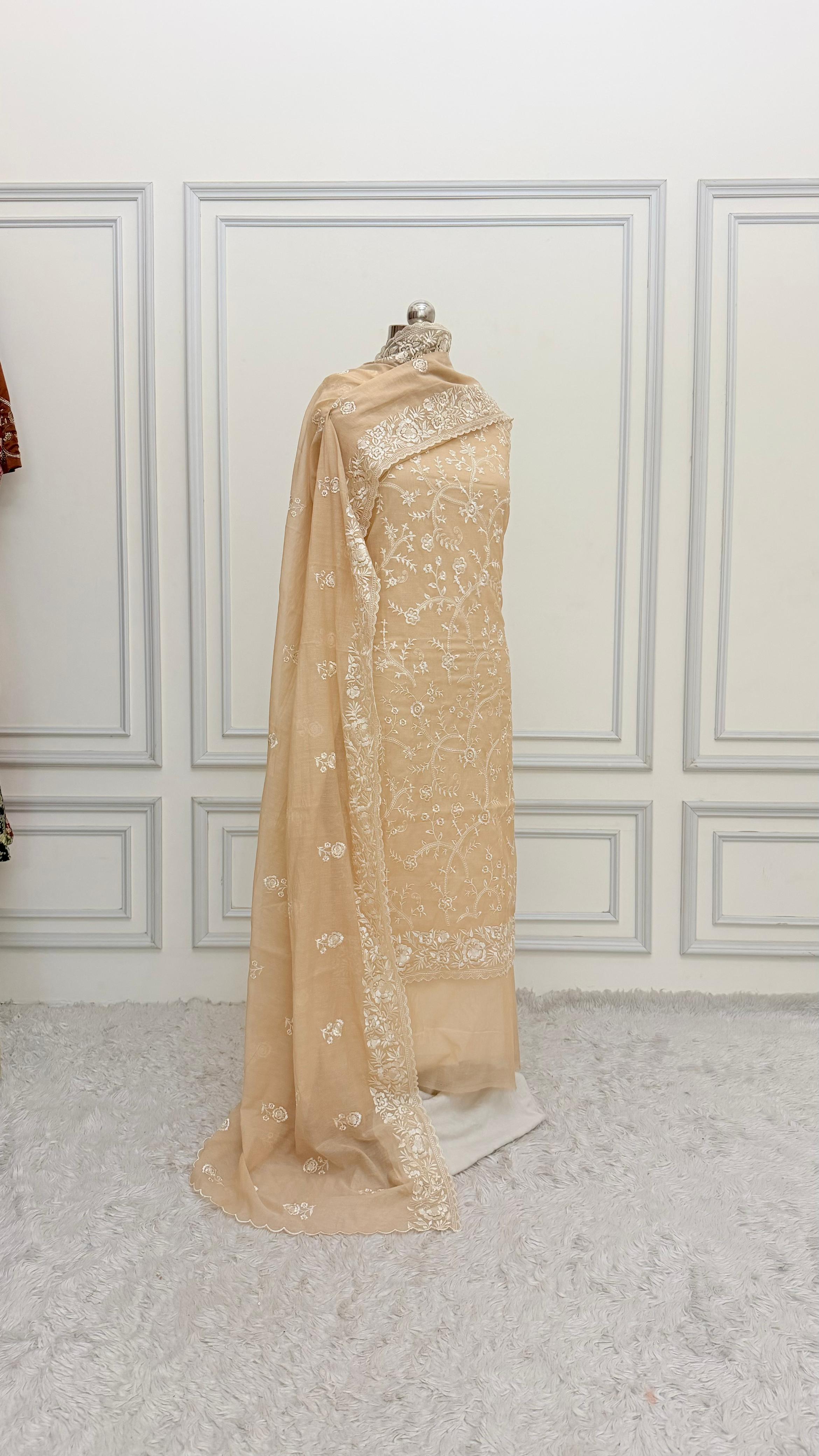 LIGHT APRICOT COLOR COTTON MUL 3 PIECE SUIT
