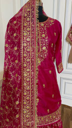 Rani pink zari Embroidery jaal gharara