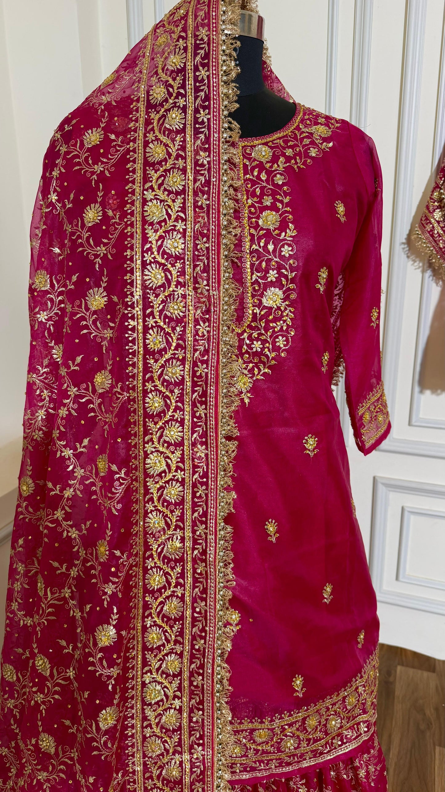 Rani pink zari Embroidery jaal gharara