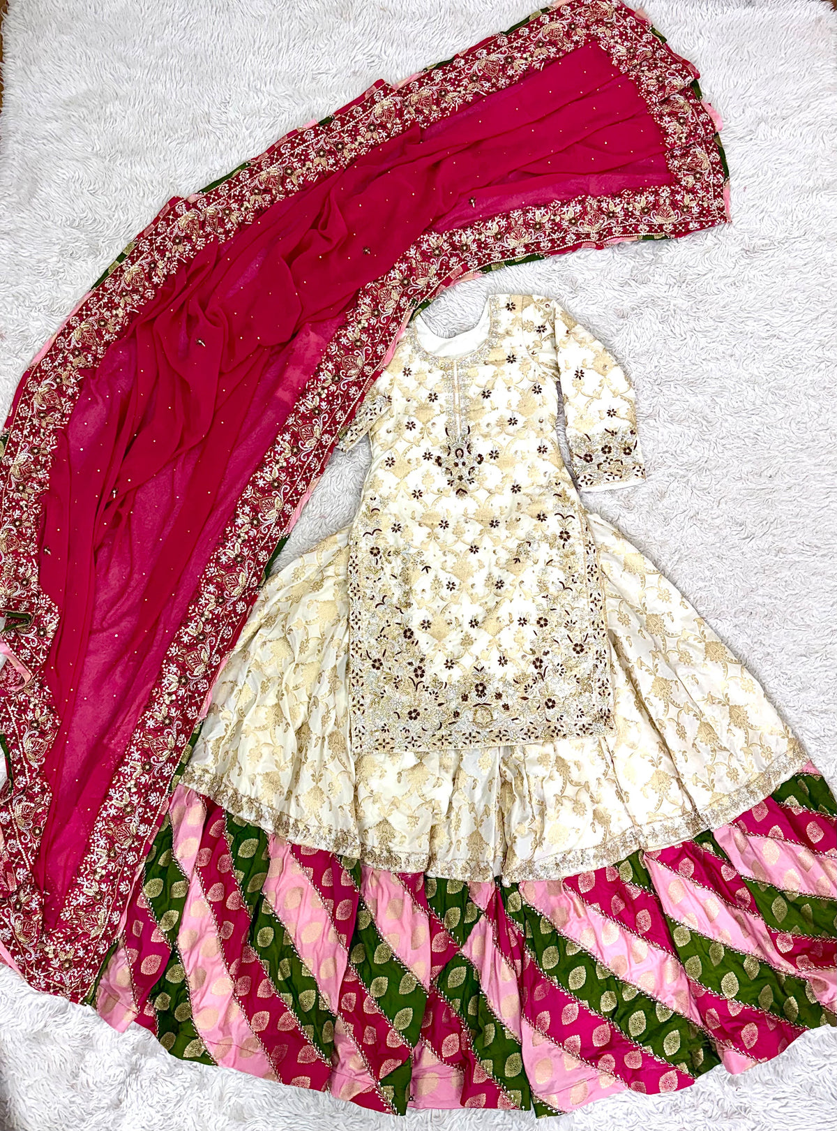 BLENDED KATAAN SILK MULTI COLOR HAND WORK FARSHI SHARARA