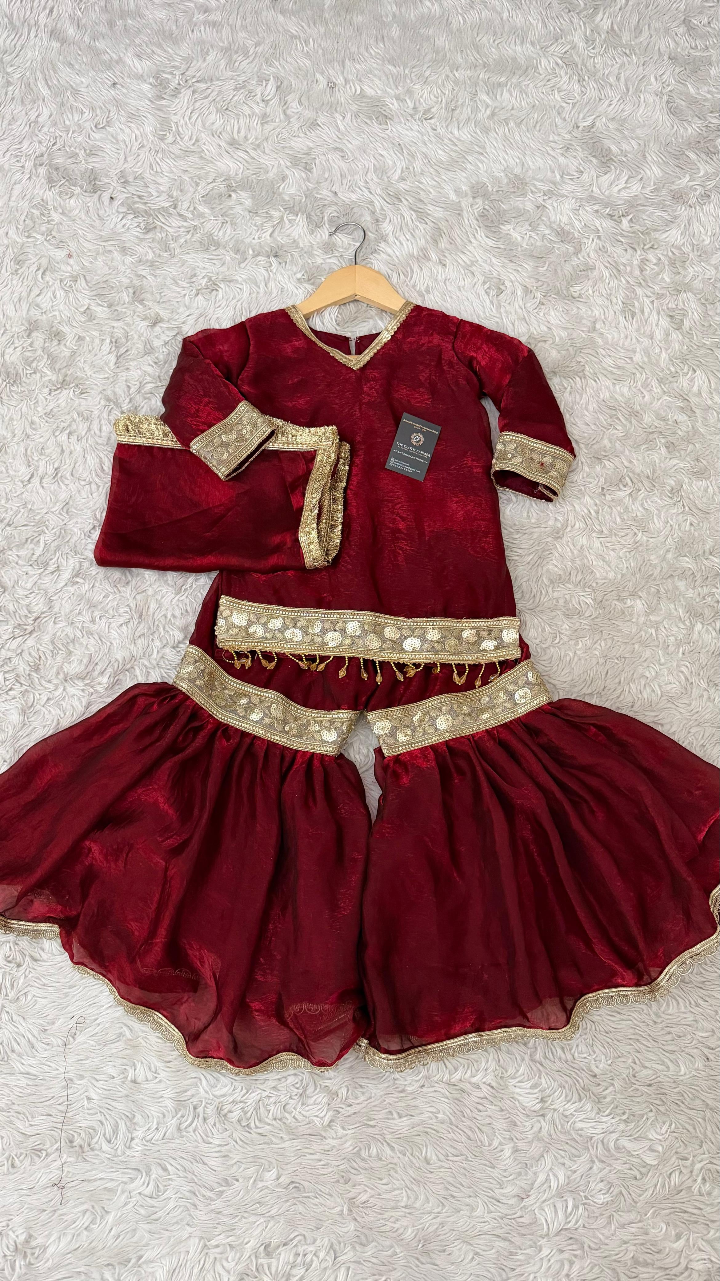 DARK REDDISH MAROON SHADE LITTLE PRINCESS GHARARA