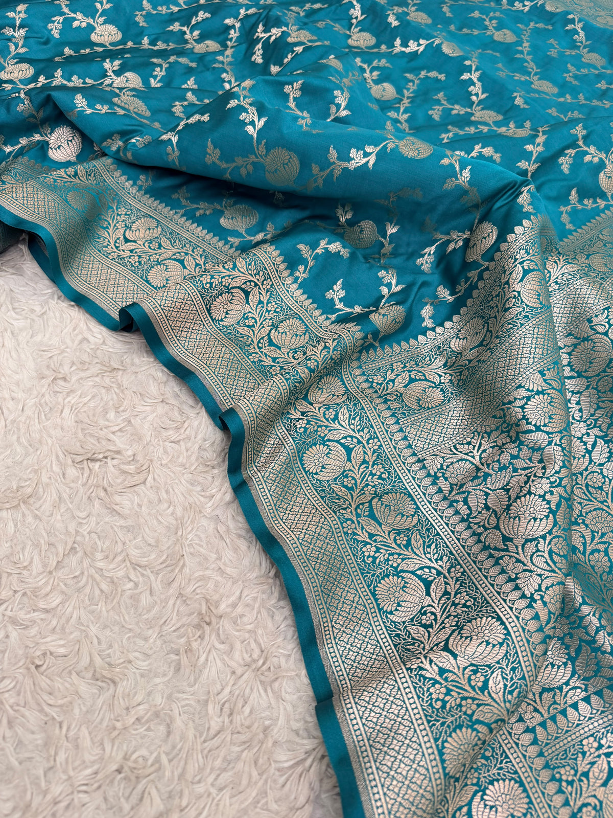 TEAL MASHRU KATAAN SILK SAREE