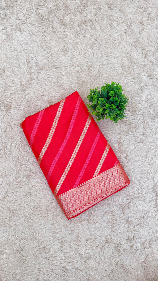 RED COLOR ADA DESIGN MASHRU KATAAN SILK