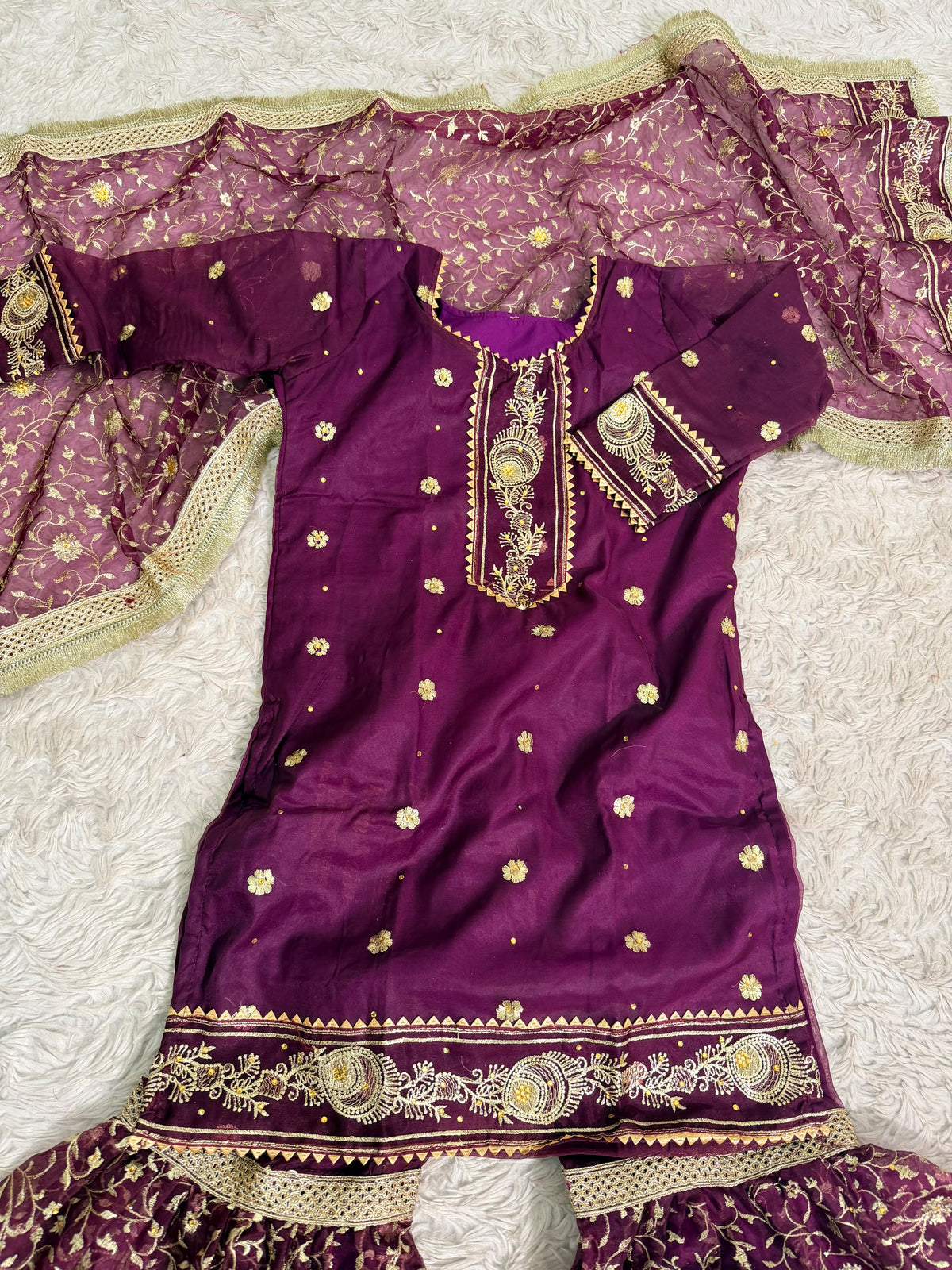 PURPLE ORGANZA KIDS GHARARA