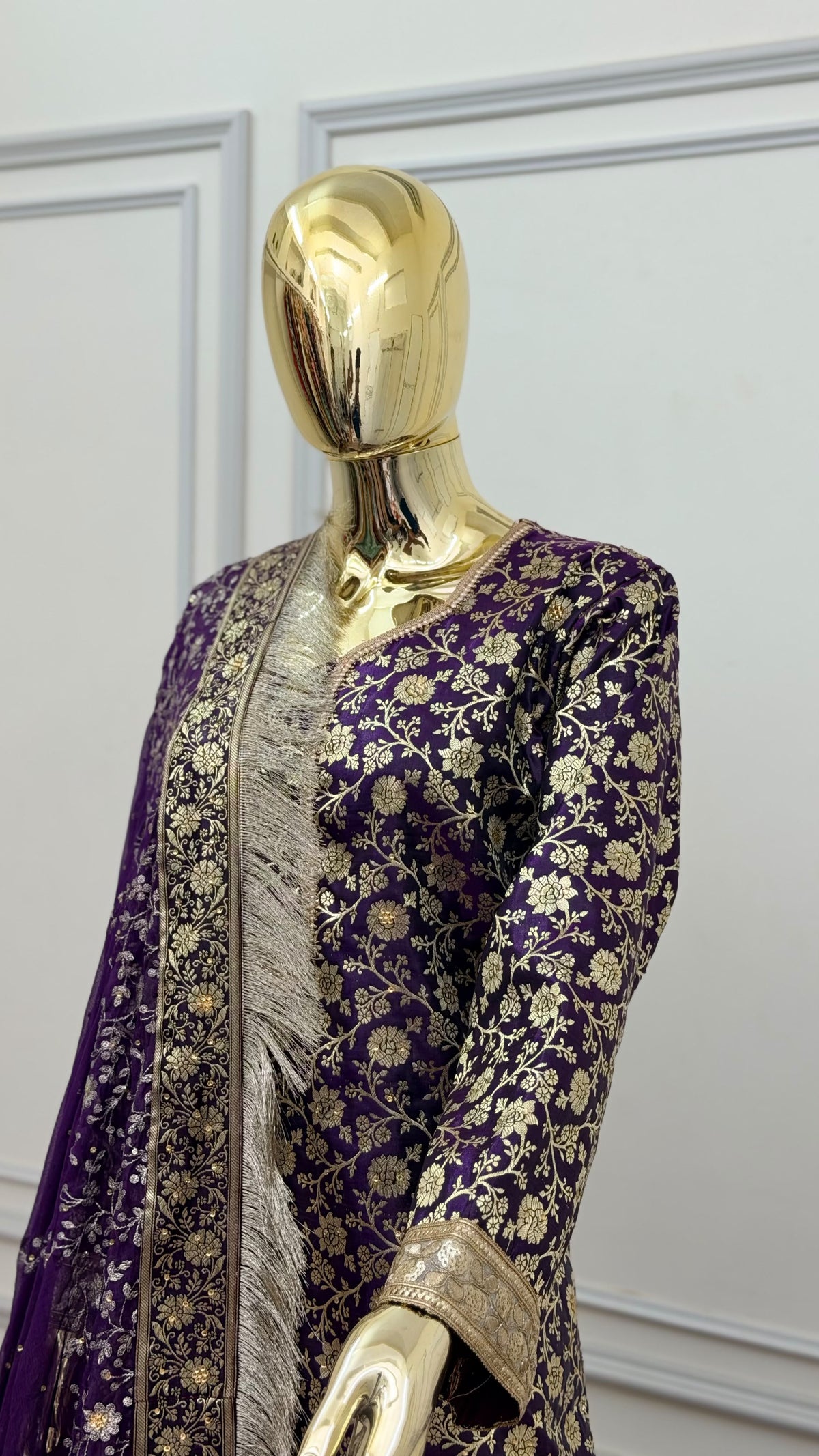 WINE TOP GHARARA WITH STONE WORK
