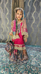 Rainbow kimkhab gharara with raani pink kurti for little princess