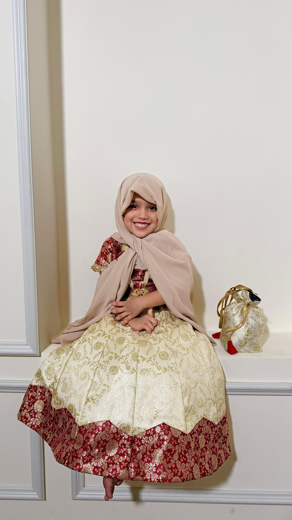 Maroon and off-white lahenga