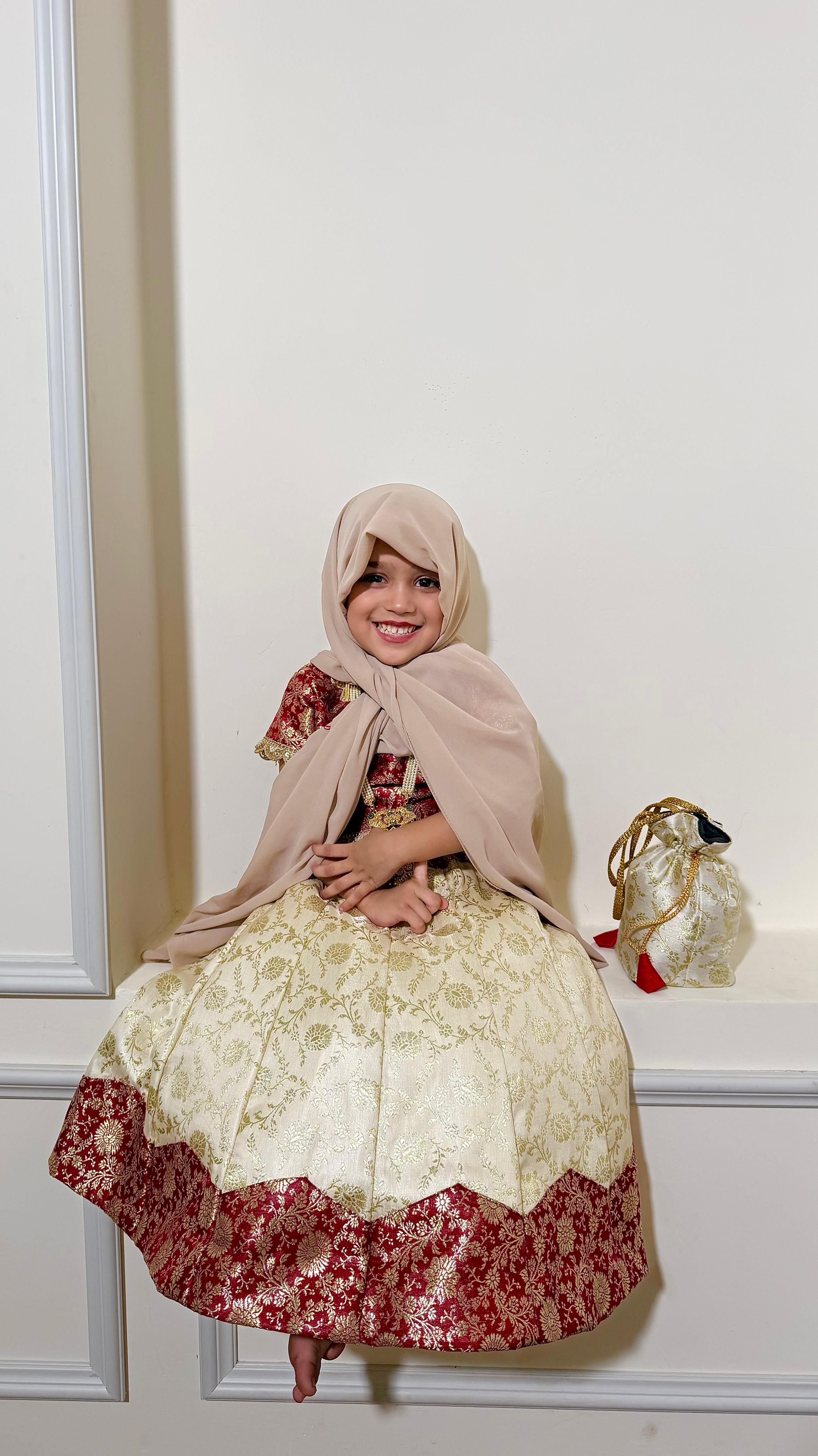 Maroon and off-white lahenga