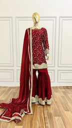 MAROON SHADE MINIMALISTIC GHARARA
