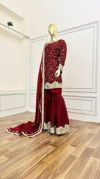 MAROON SHADE MINIMALISTIC GHARARA