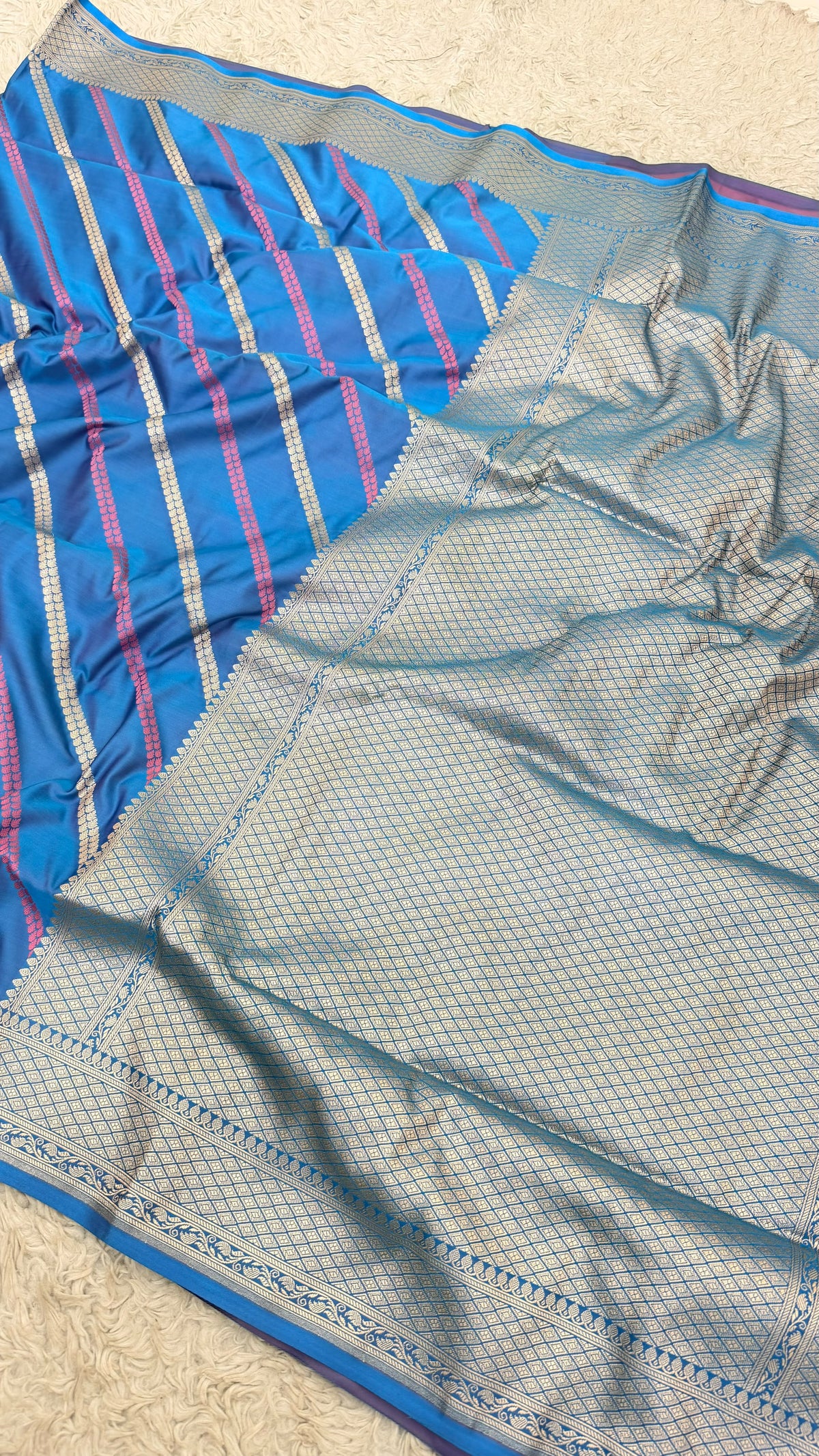 ROYAL BLUE ADA DESIGN MASHRU KATAAN SILK