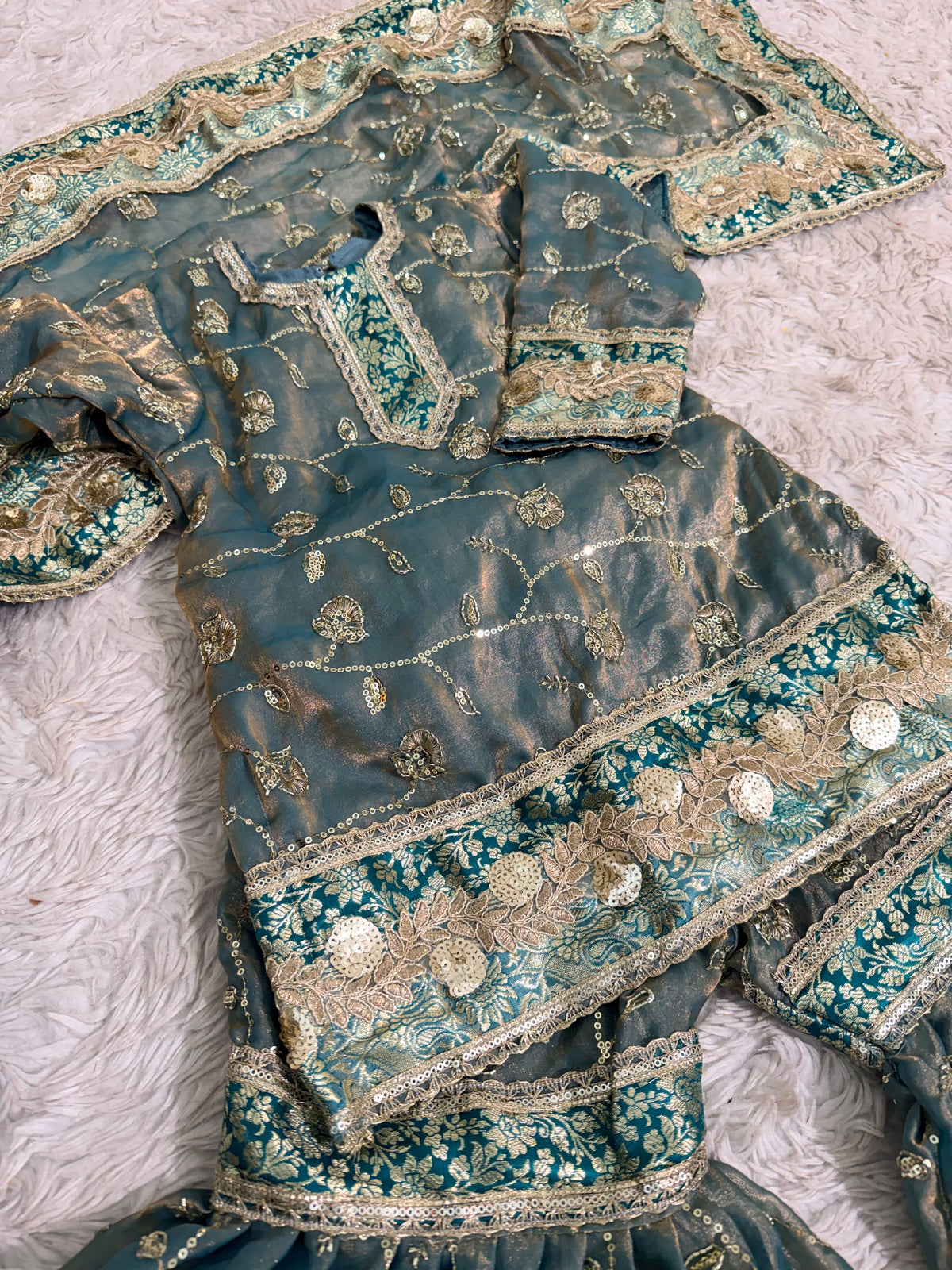 CADET BLUE KIDS RAMPURI GHARARA