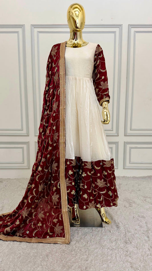 OFF WHITE MAROON PINTEREST ANARKALI