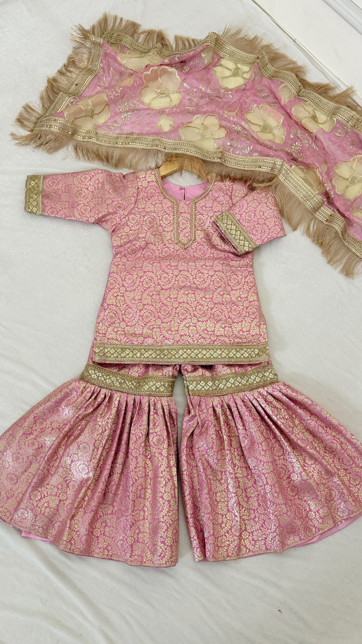 BABY PINK BANARASI TOP GHARARA