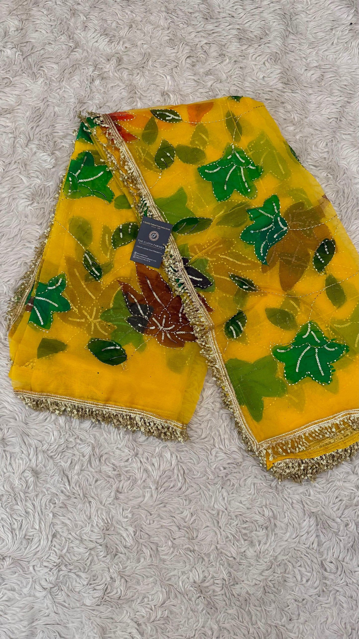 GREEN MAROON ORANGE FLORAL PAINTED DUPATTA