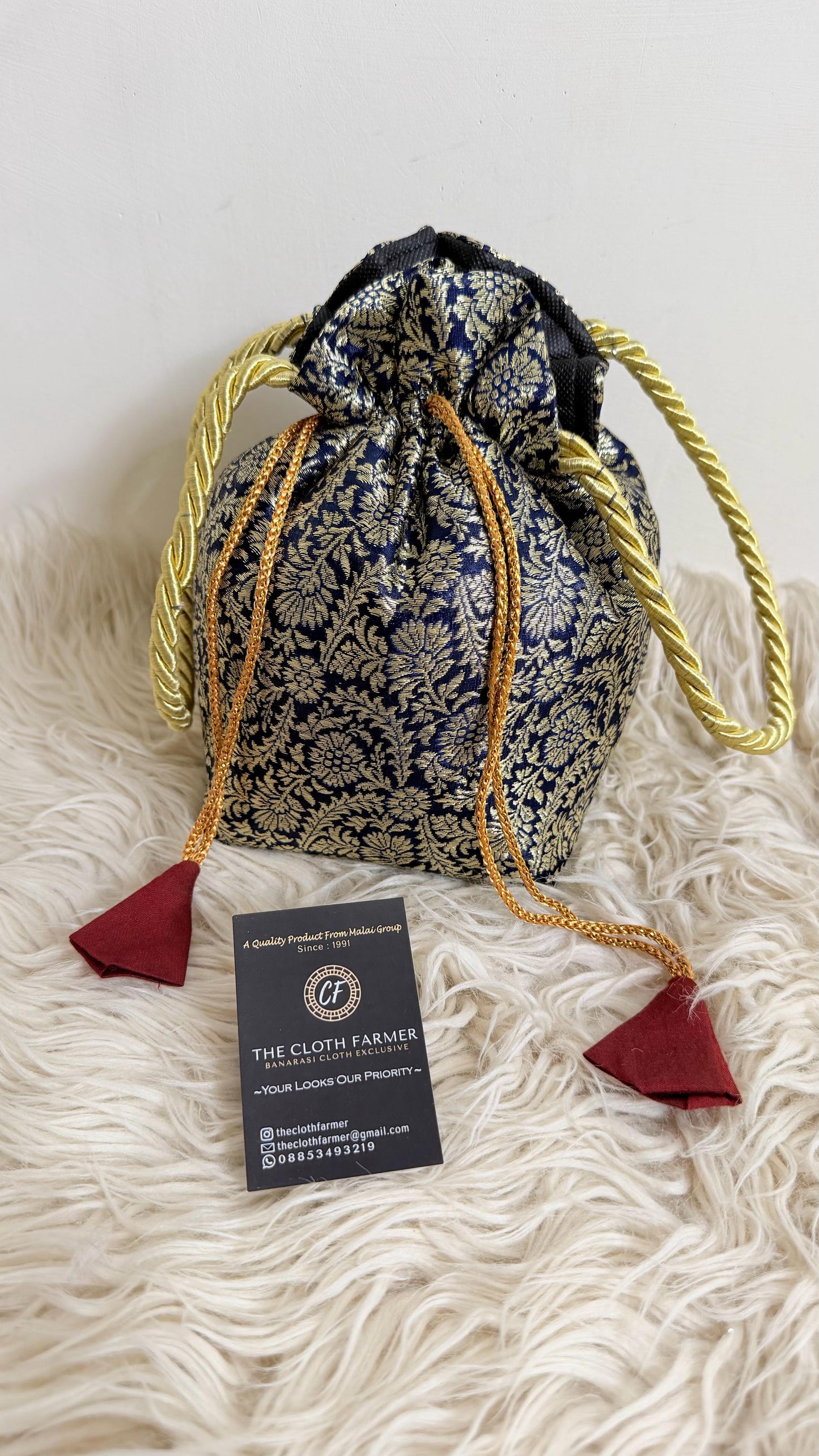 ROYAL BLUE COLOR BANARASI KIMKHAB POTLI