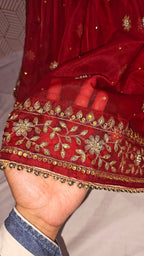 Bridal Maroon booti Pattern Embroidered Gharara