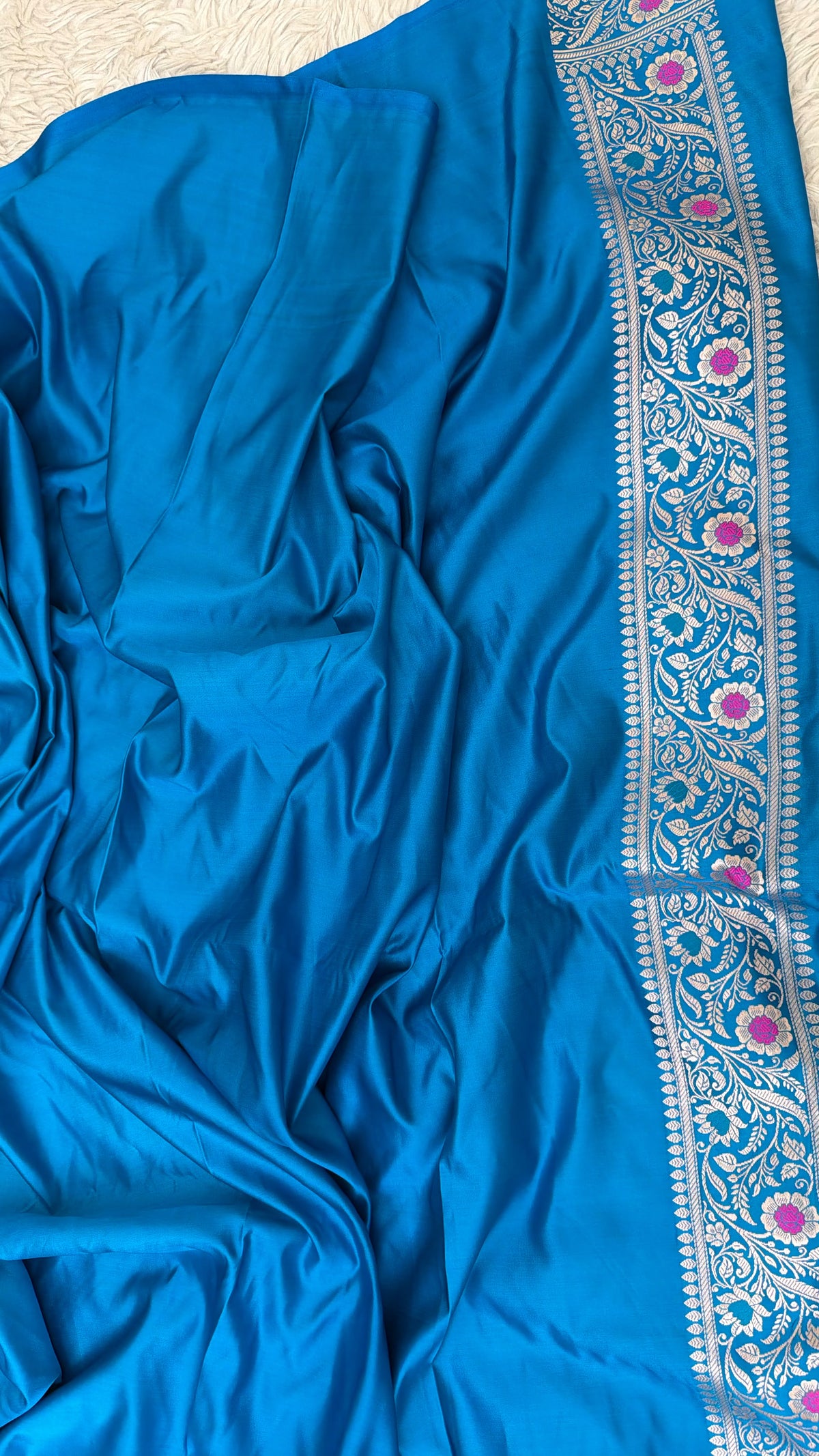 AZURE BLUE COLOR MASHRU SILK 3 PIECE SUIT