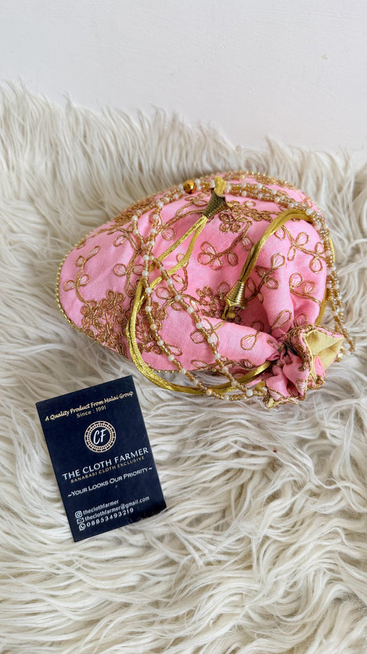 BANARASI EMBROIDED BABY PINK COLOR POTLI