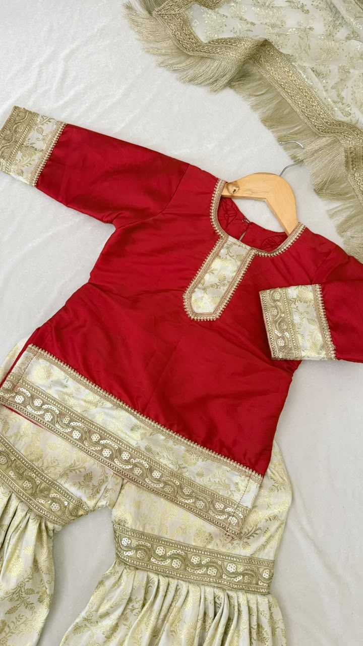 Red kimkhab gharara for little princess
