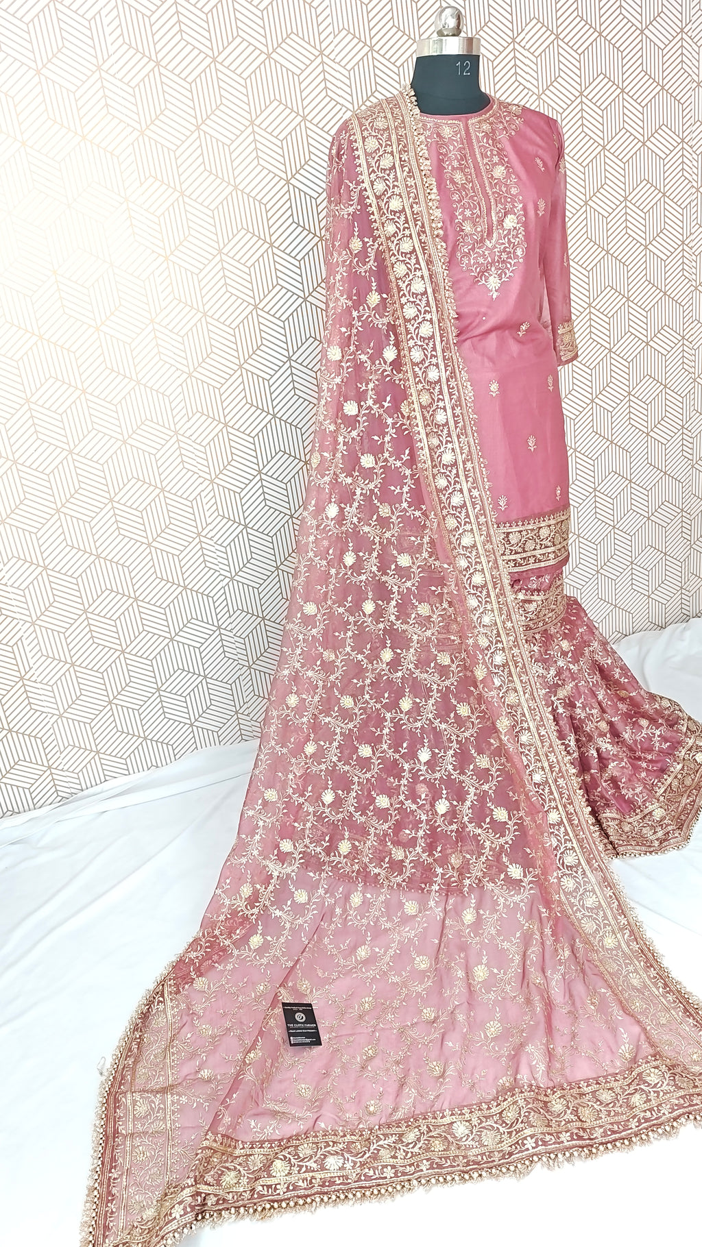 Onion shade Jaal Pattern Embroidered Gharara