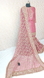 Onion shade Jaal Pattern Embroidered Gharara