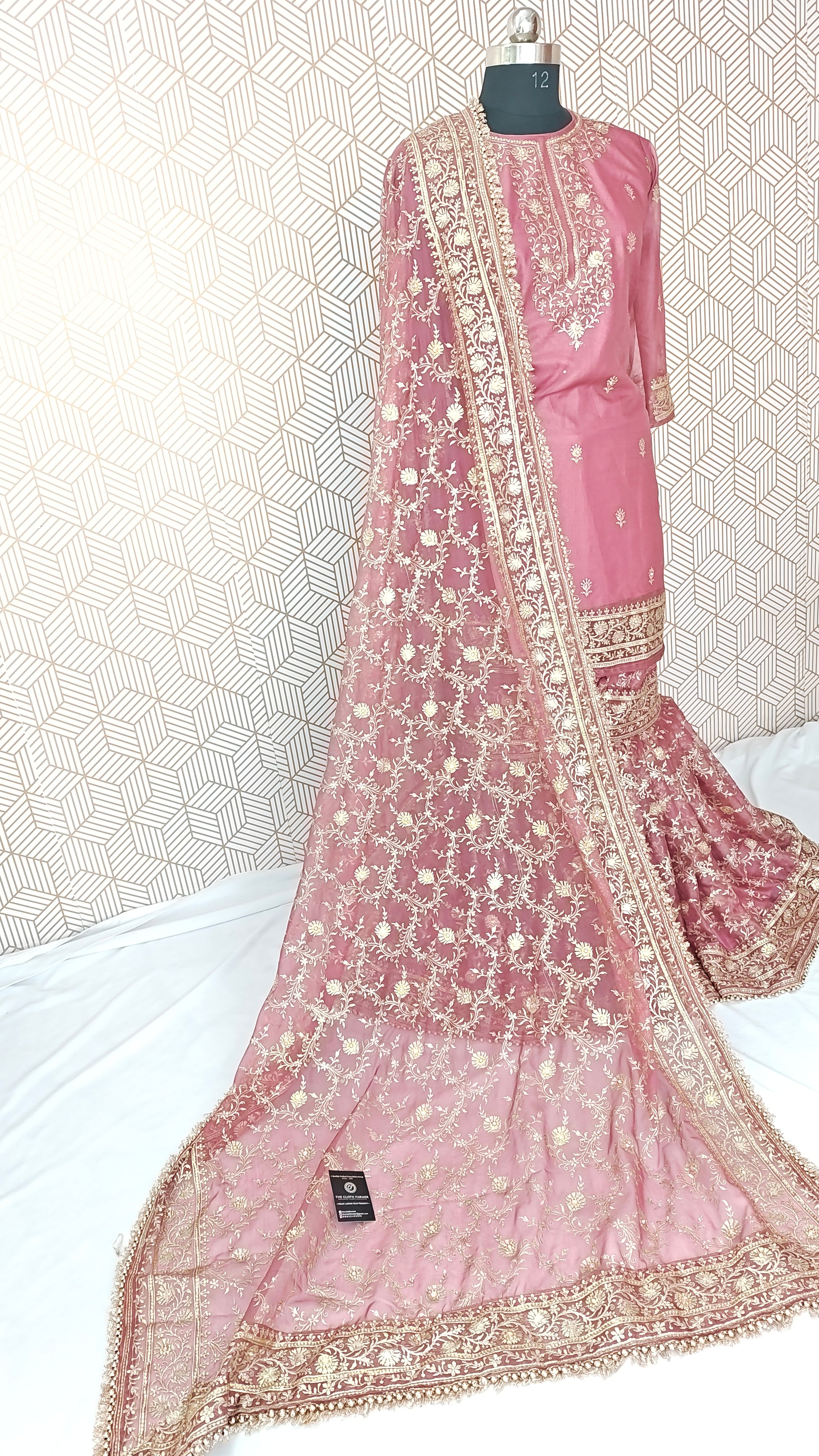 Onion shade Jaal Pattern Embroidered Gharara