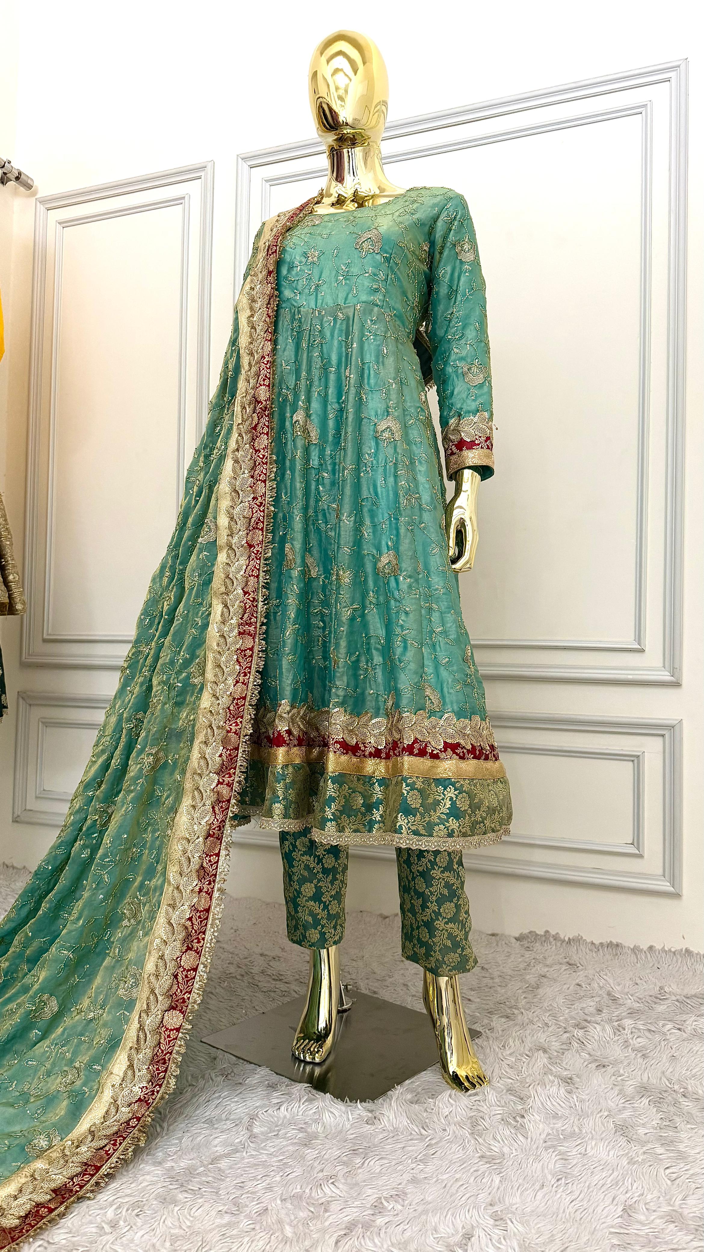 ITALIAN SHIMMER SILK BASED SKY BLUE ANARKALI