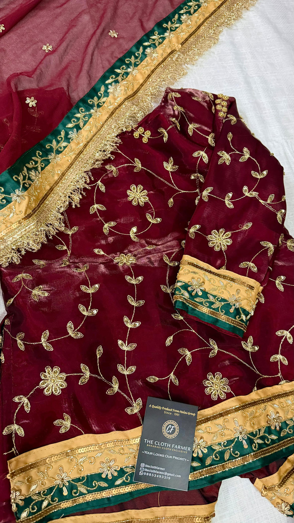 Dark blood maroon handwork gharara