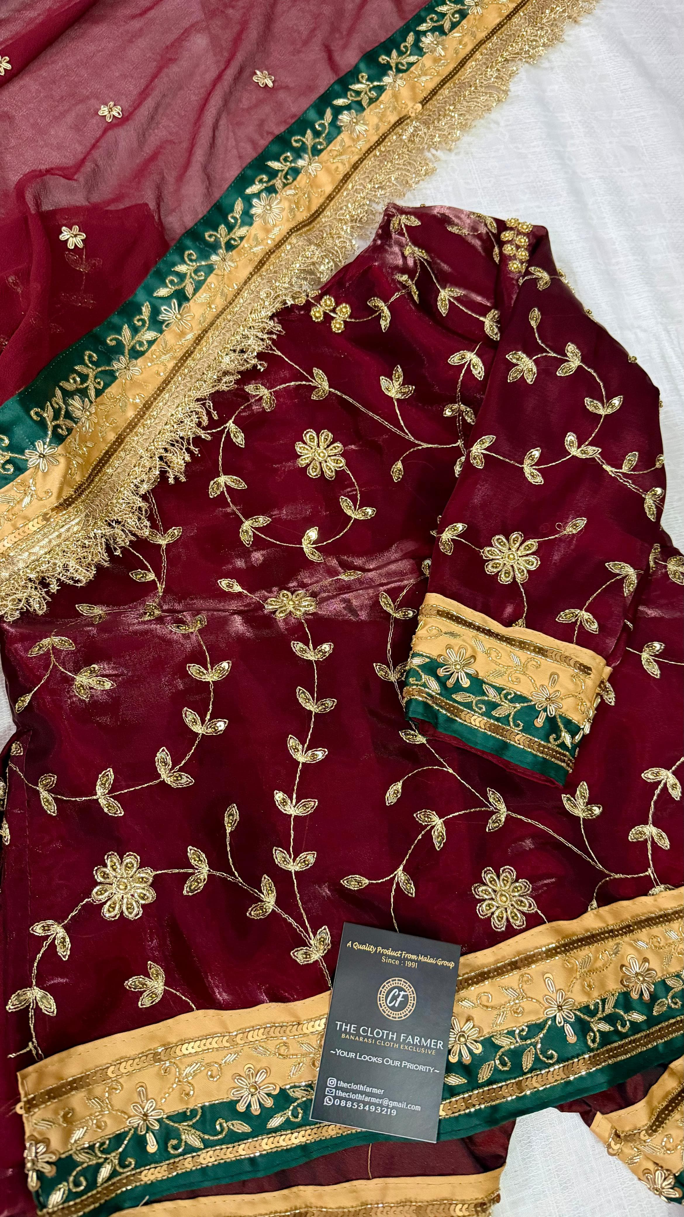 Dark blood maroon handwork gharara