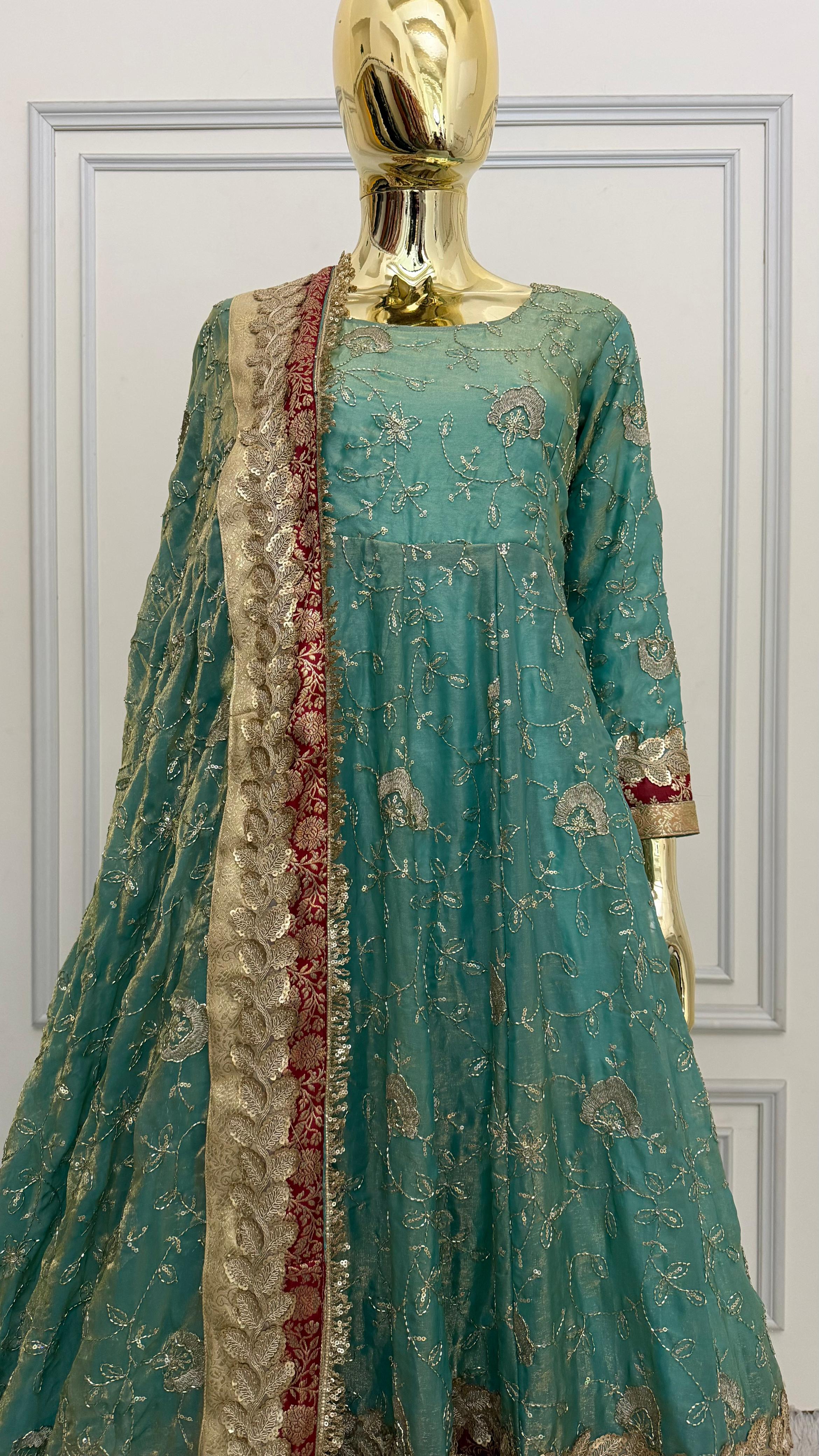 ITALIAN SHIMMER SILK BASED SKY BLUE ANARKALI