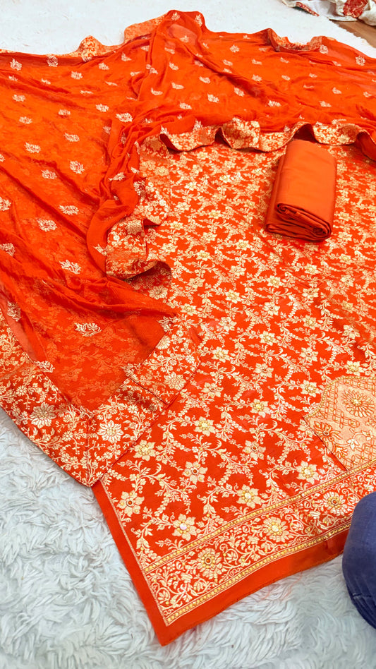 ORANGE BANARASI KIMKHAB SUIT